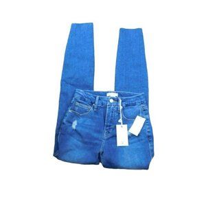 Good American Size 00/24 Ankle Skinny STRETCH Distressed Denim Jeans NWT